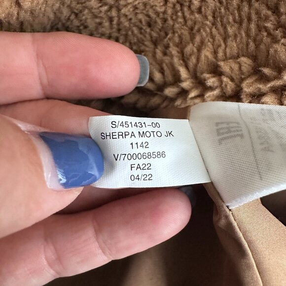 GAP Sherpa Moto Jacket Holiday Brown XS Teddy Coat Fuzzy Furry Cozy Camel #A1125 - Picture 8 of 10